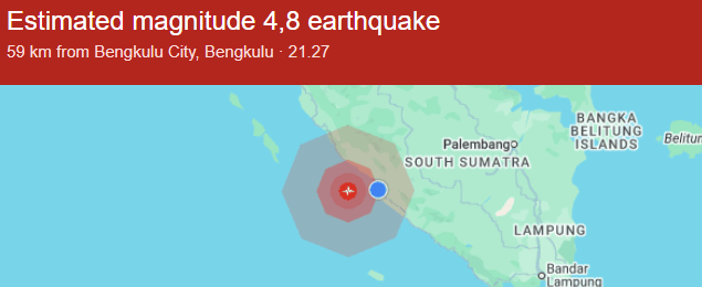 Bengkulu Gempa Lagi, Magnitudo 4,8, di Sini Lokasinya