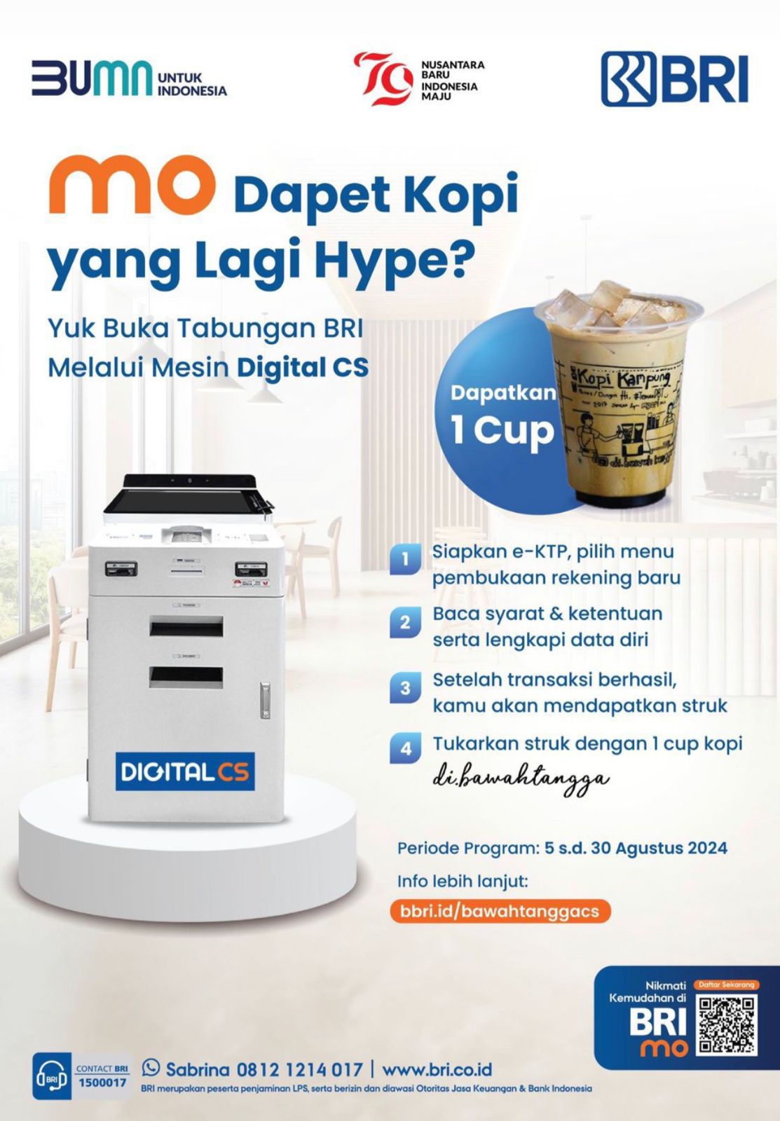 Permudah Layanan, Buka Tabungan BRI Lewat Mesin Digital CS Bisa Dapat Kopi Kekinian 