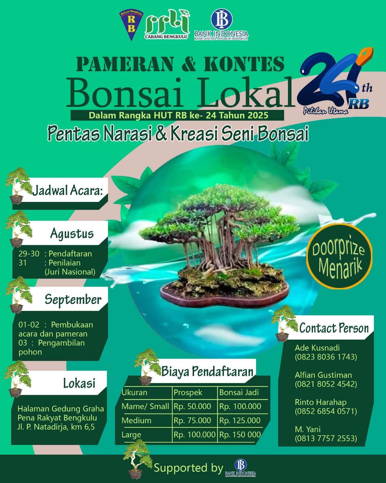 Semarak HUT ke-24 Harian Rakyat Bengkulu Digelar Pameran dan Kontes Bonsai Lokal Terbuka 