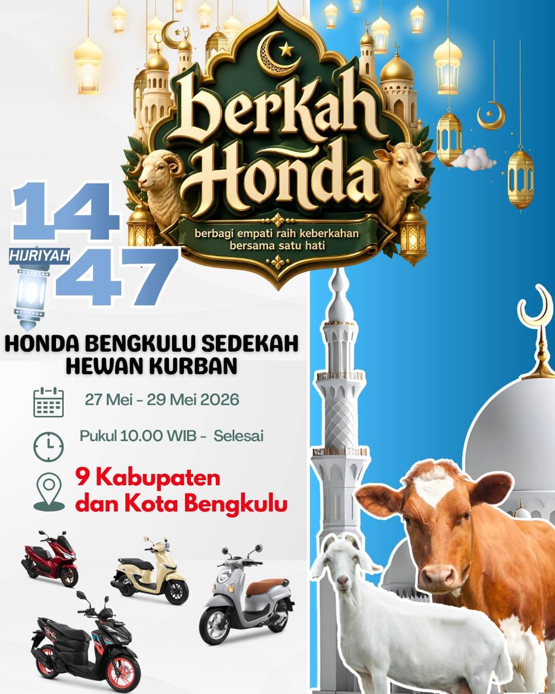 Rayakan Idul Adha 1447 H, Astra Motor Bengkulu Berbagi Hewan Kurban