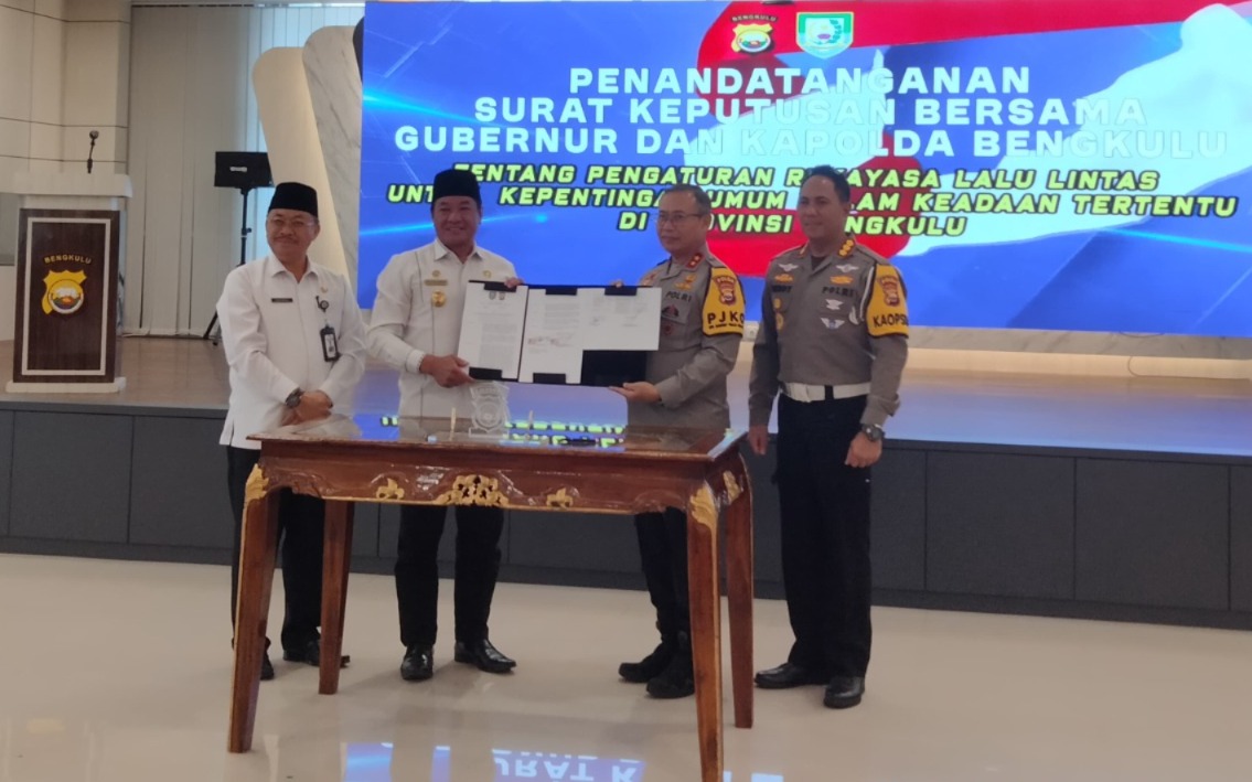 Gubernur dan Kapolda Bengkulu Teken Surat Keputusan Bersama Tentang Rekayasa Arus Lalu Lintas, Ini Tujuannya