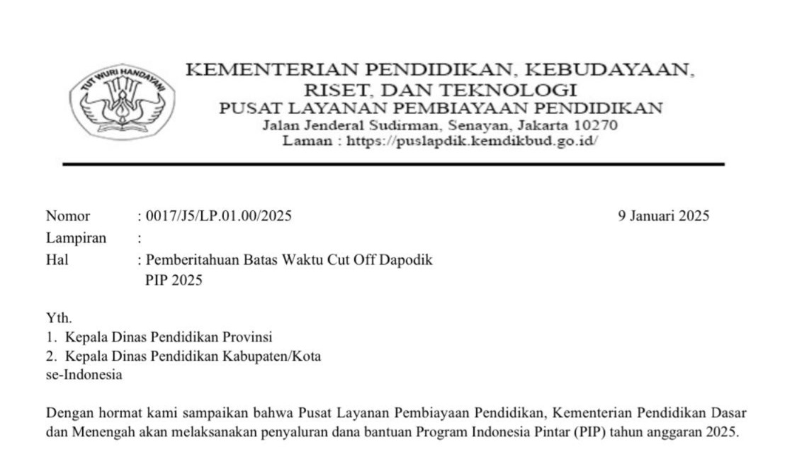 Dikbud Provinsi Bengkulu Perpanjang Pengusulan Data Penerima PIP Hingga 10 Februari 2025