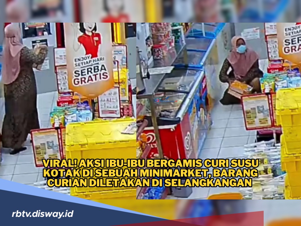 Terekam CCTV, Emak-emak Bergamis Curi Susu Kotak di Minimarket, Barang Curian Dijepit di Paha