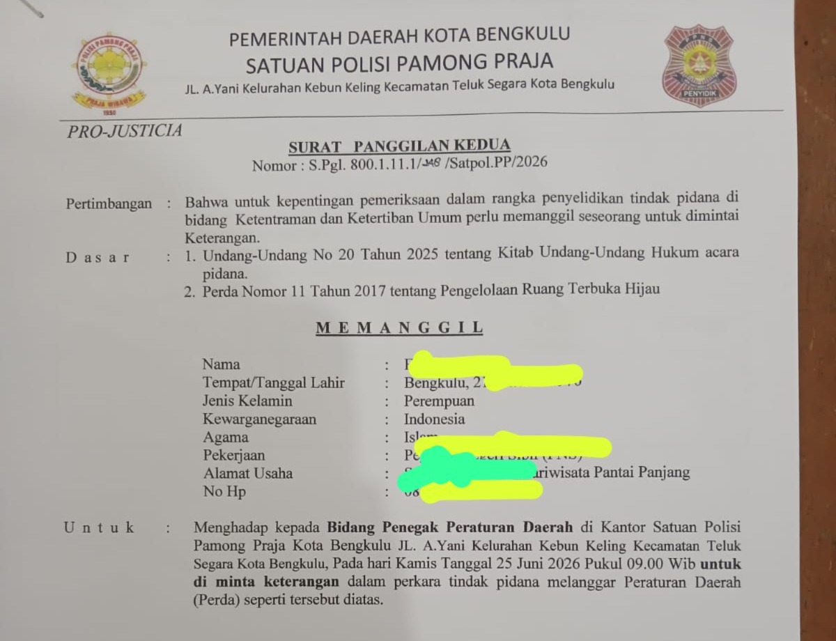 Oknum Penebang Pohon di Pantai Panjang Mangkir, Pj Sekda Instruksi Kirim Surat Kedua atau Jemput Paksa