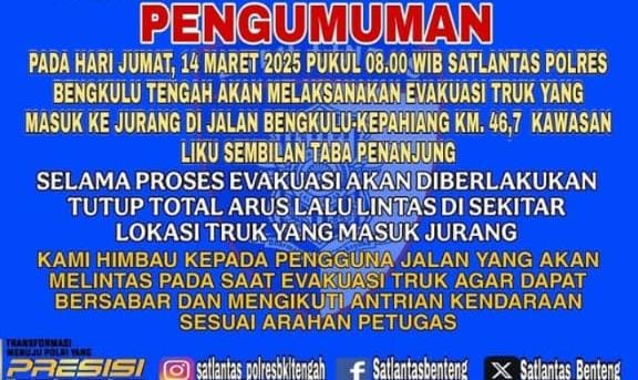 Perhatian, KM 46 Liku Sembilan Bengkulu Tengah Hari Ini Ditutup Total