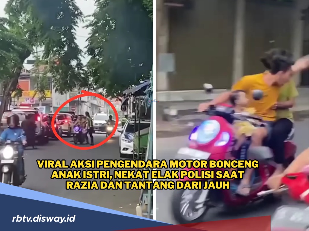 Takut Terjaring Razia, Pengendara Motor Bonceng Anak dan Istri Nyaris Tabrak Polisi yang Bertugas