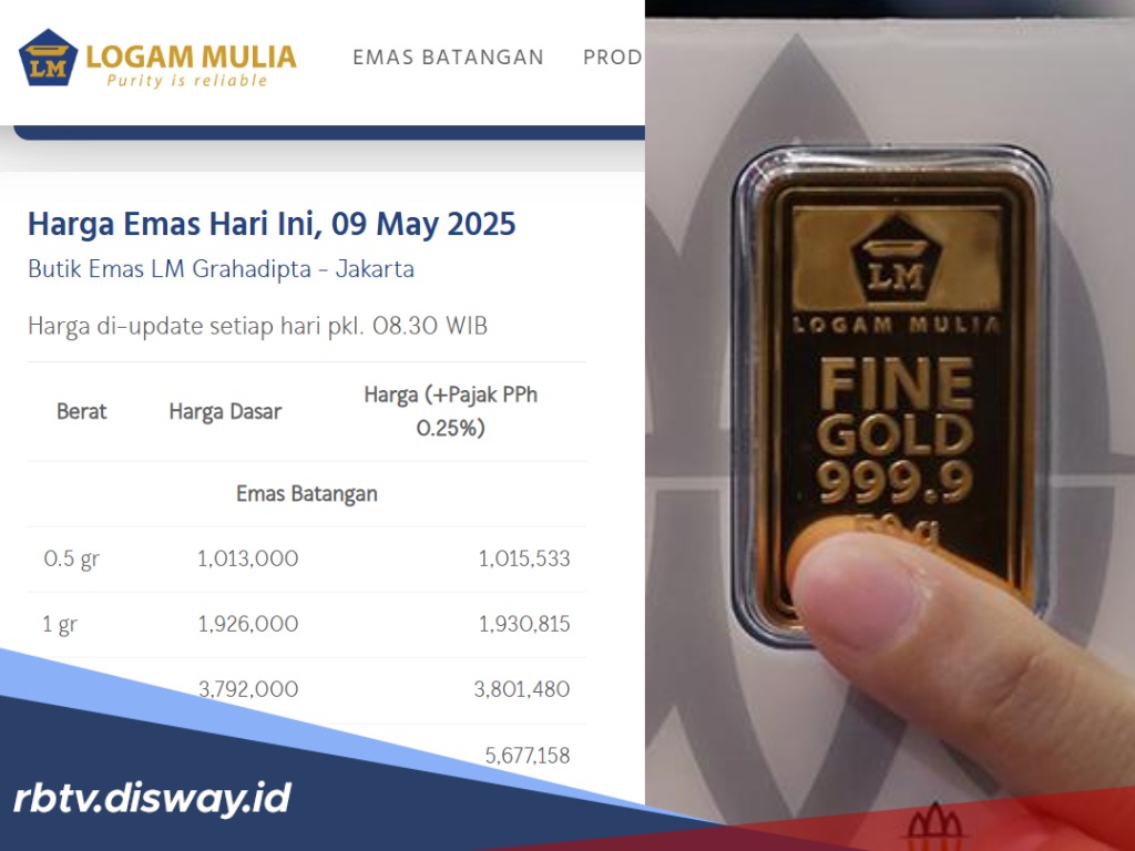 Update Harga Emas Antam Logam Mulia Hari Ini 9 Mei 2025, Turun Rp 27.000