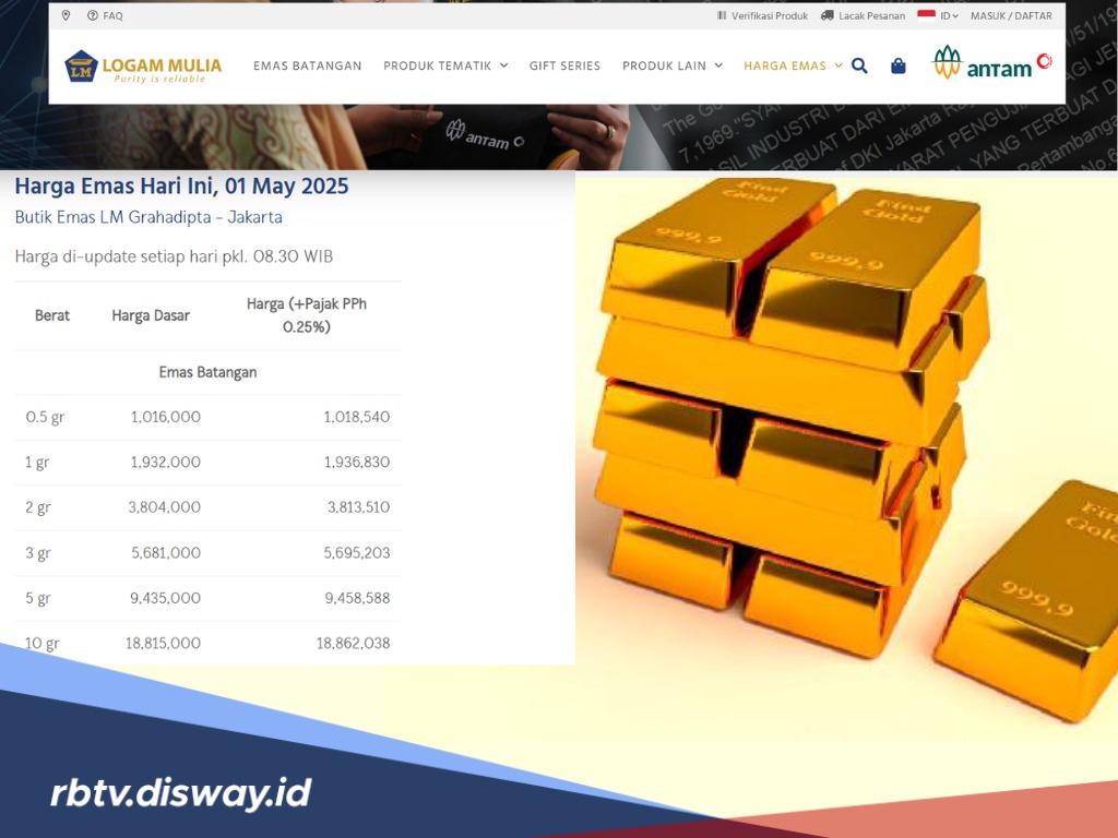 Harga Emas Antam Hari Ini Merosot Tajam, Turun hingga Rp 33.000