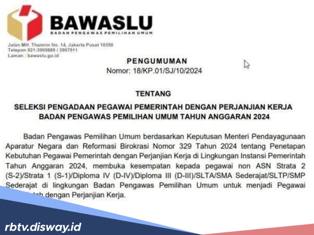 Bawaslu Buka 16.573 Formasi PPPK 2024 Tahap 2, Ini Rinciannya