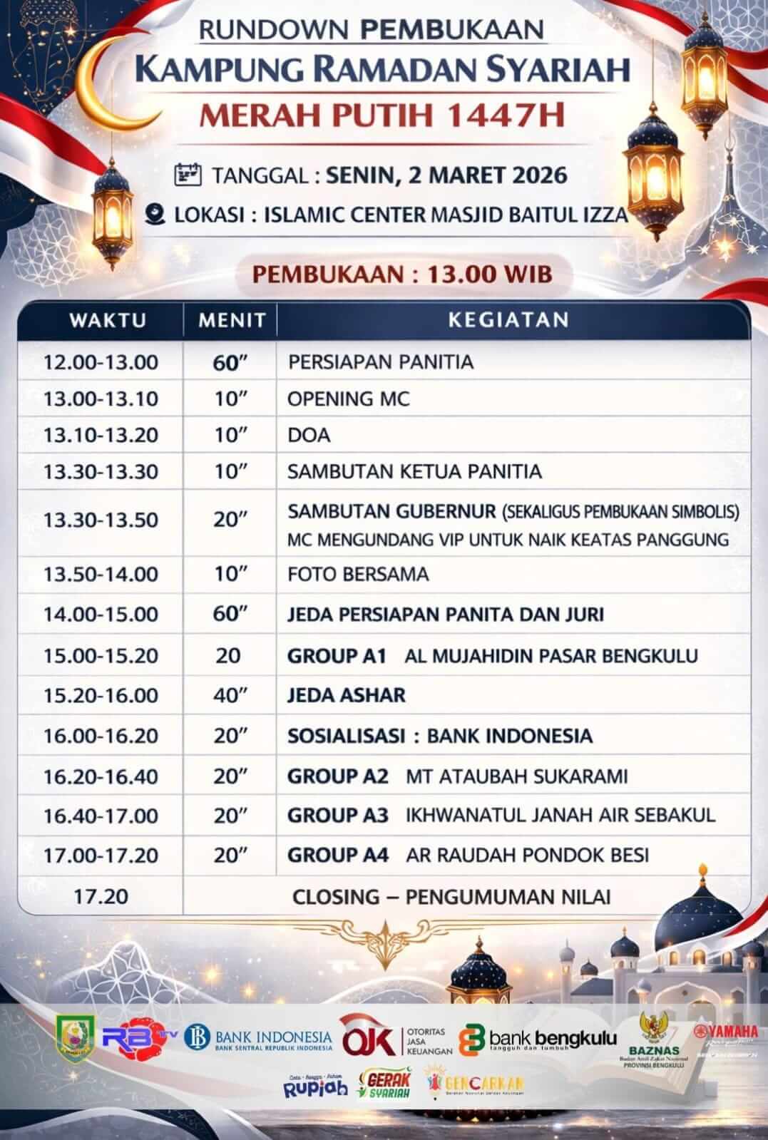 Digelar Besok, Ratusan Peserta Siap Ramaikan Lomba Islami Kampung Ramadhan Pemprov Bengkulu-RBTV 