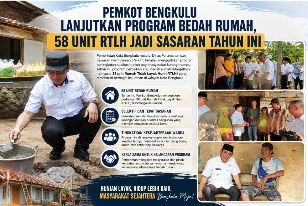 Pemkot Bengkulu Lanjutkan Program Bedah Rumah, 58 Unit RTLH Jadi Sasaran Tahun Ini