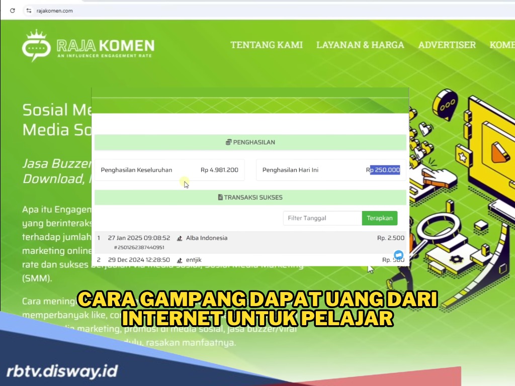 Cuma Modal HP dan Daftar di Situs Raja Komen, Bisa Hasilkan Ratusan Ribu Setiap Hari