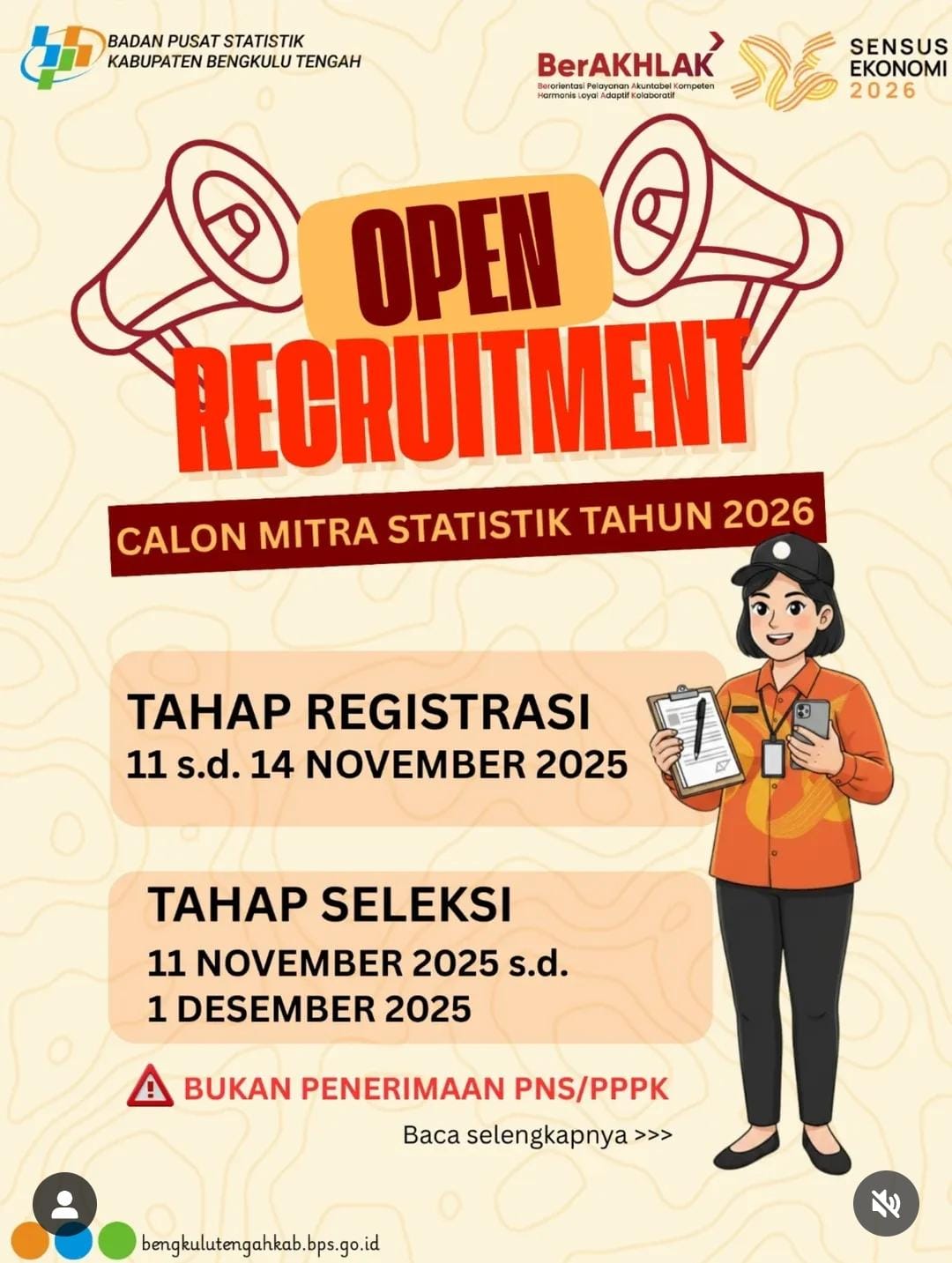Ayo Warga Bengkulu Tengah Daftar Jadi Mitra Statistik BPS 2026, Lulusan SMA Berpeluang Diterima