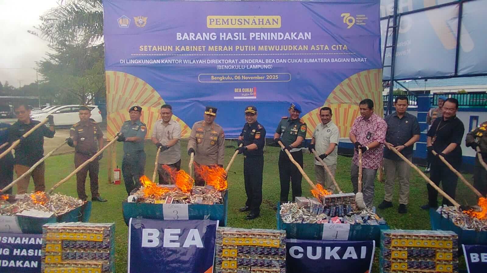 Bea Cukai Bengkulu Musnahkan 3,5 Juta Lebih Batang Rokok Ilegal dan 1 Ton Minuman Mengandung Etanol