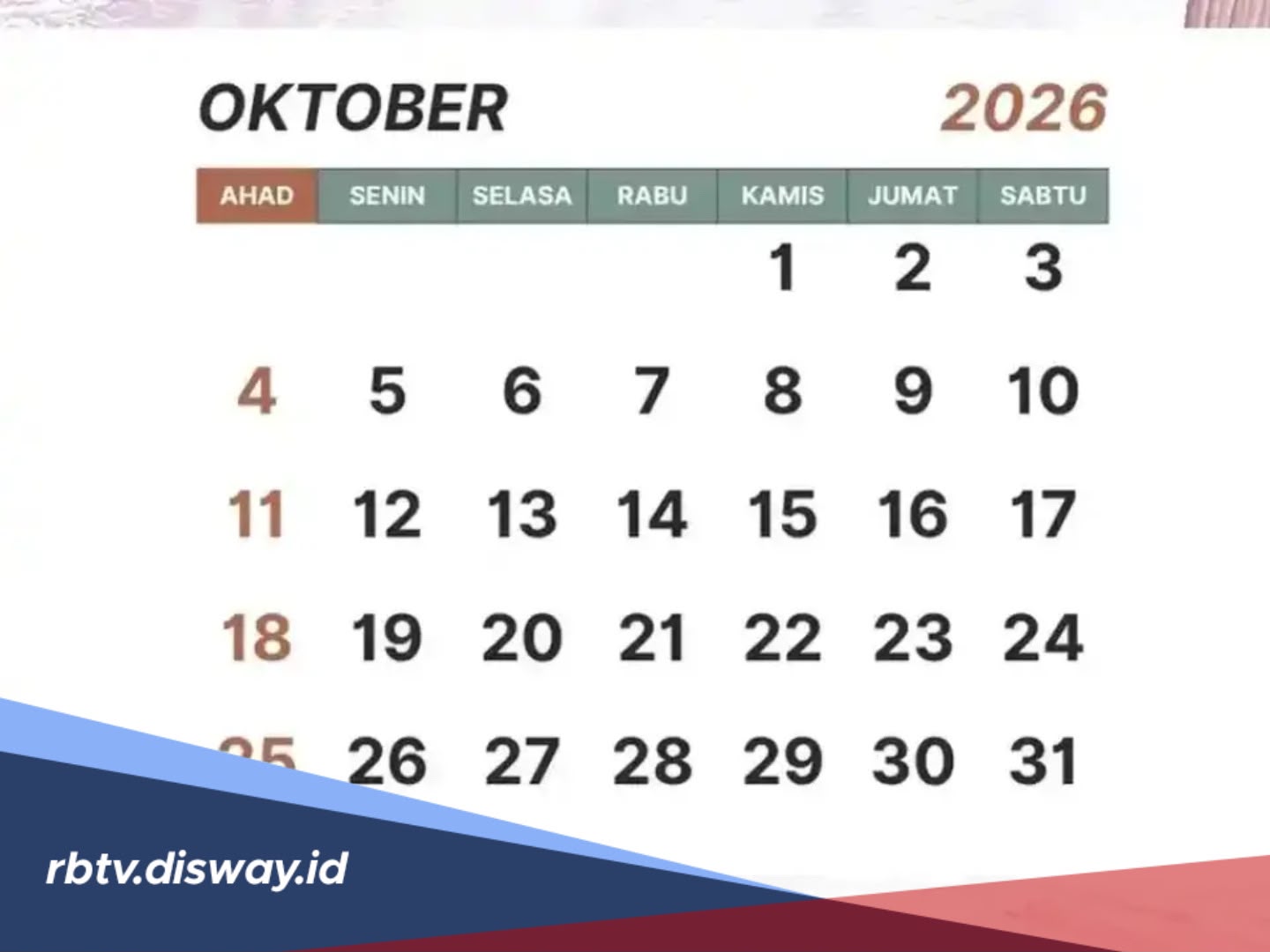 Oktober 2026: Cek Tanggal Merah dan Daftar Hari Besar yang Diperingati