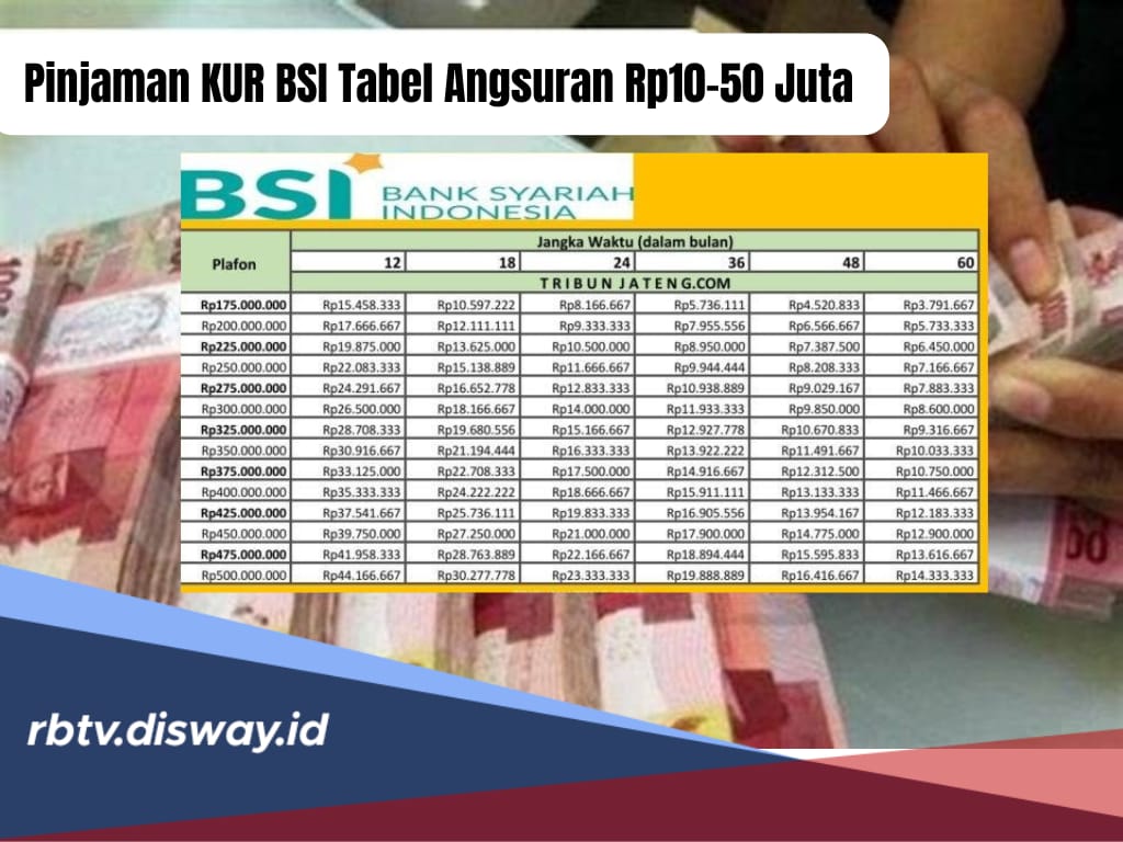 Pinjaman KUR BSI September 2024, Tabel Angsuran Rp 10-50 Juta, Tenor 60 Bulan