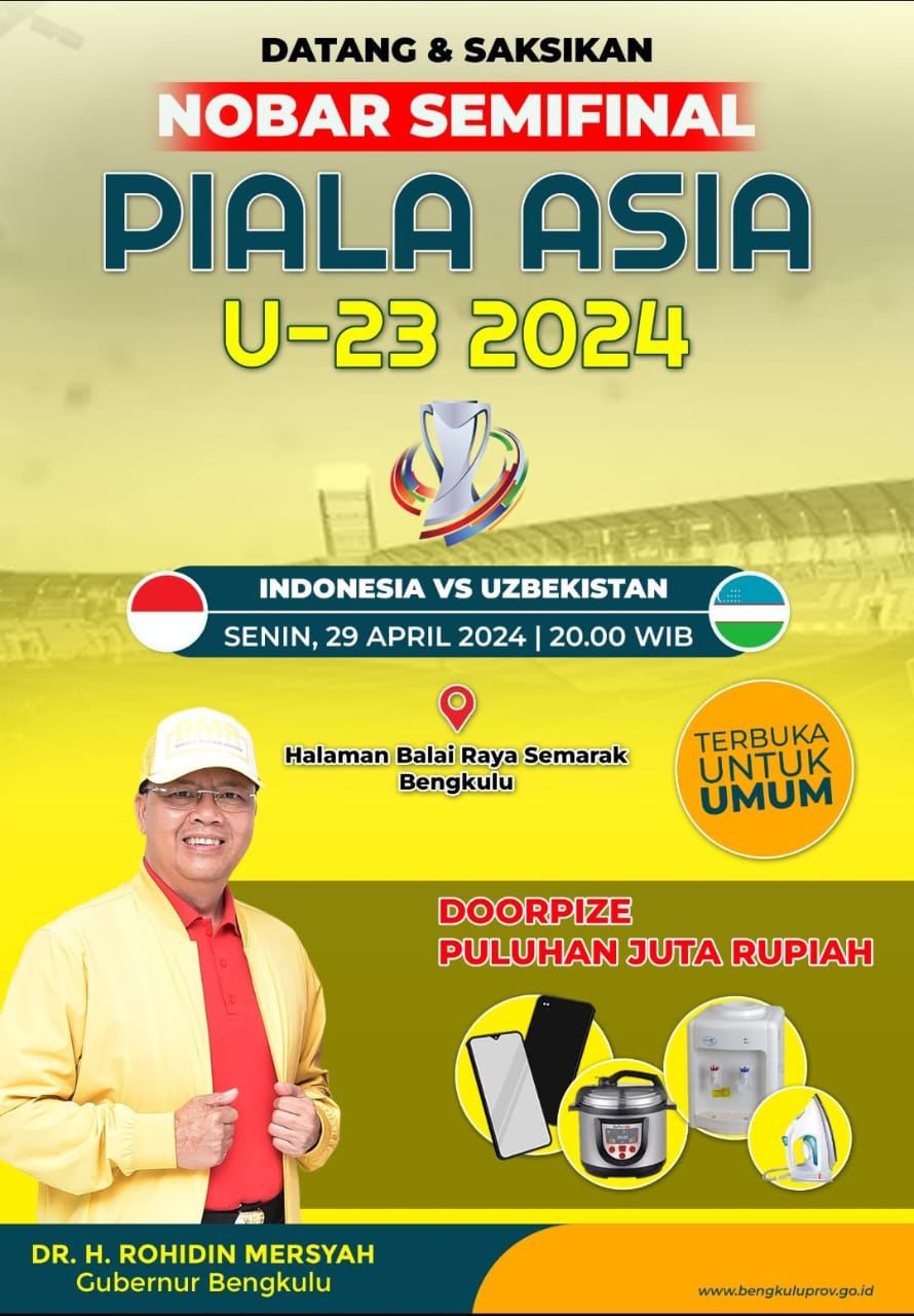 Dukung Timnas Indonesia di Semifinal Piala Asia U-23, Gubernur Bengkulu Gelar Nobar di Balai Raya Semarak