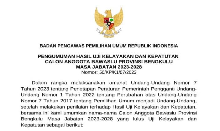 Debisi dan Asmara Wijaya, 2 Anggota Bawaslu Provinsi Bengkulu Terpilih, Selamat!