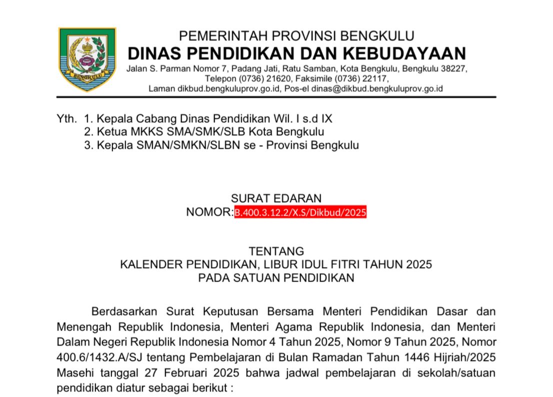 Full Senyum, Ini Revisi Terbaru Jadwal Libur Sekolah Ramadan 2025 di Provinsi Bengkulu