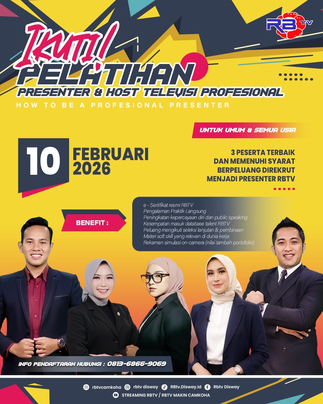 RBTV Buka Pelatihan Presenter dan Host Profesional, Peserta Terbaik Berpeluang Direkrut RBTV 