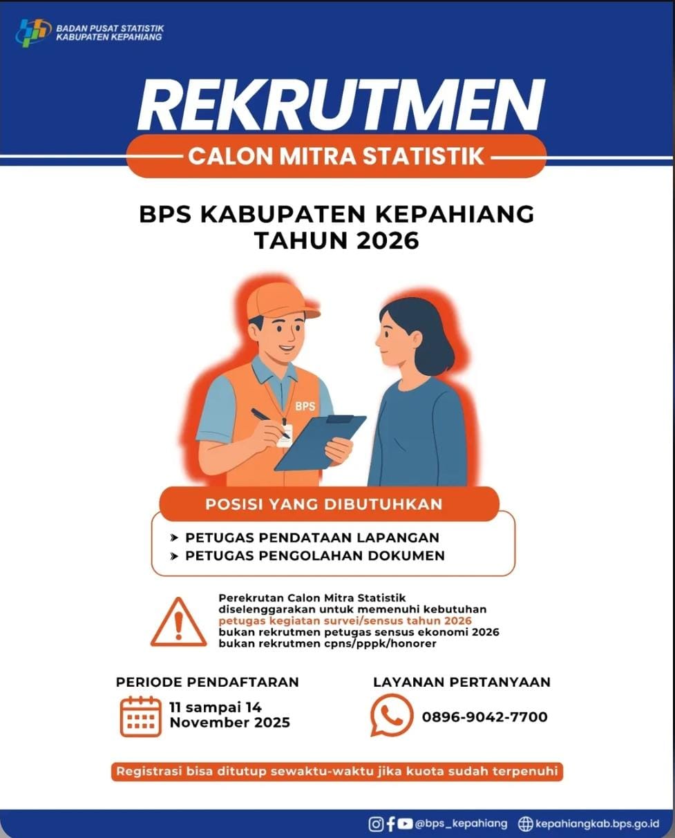 Cara Daftar Lowongan Kerja Mitra Statistik BPS 2026 di Kepahiang 