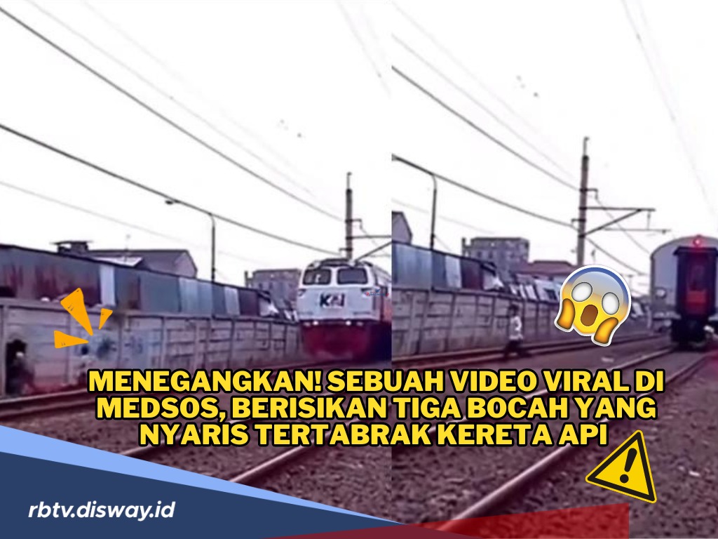 Menegangkan! Video Viral di Medsos, Tiga Bocah yang Nyaris Tertabrak Kereta Api