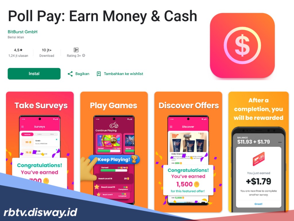 Duit Masuk Ratusan Ribu Per Hari dari Aplikasi Penghasil Uang Poll Pay, Berikut Cara Mainnya