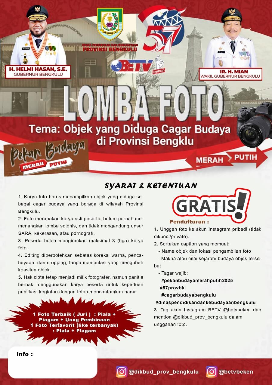 Ayo Ramaikan, Liga Calabur di Pekan Budaya Merah Putih Bengkulu, Hadirkan Beragam Agenda Seni dan Budaya