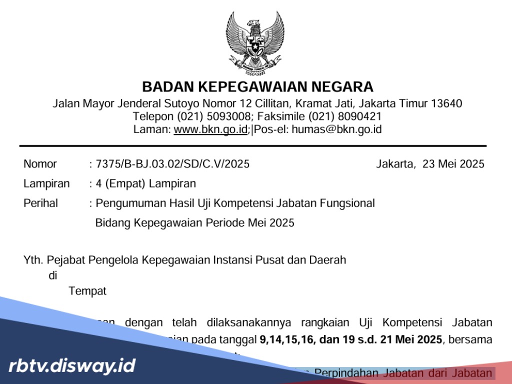 Baru Dirilis BKN, Ini Pengumuman Hasil Uji Kompetensi Jabatan Fungsional Bidang