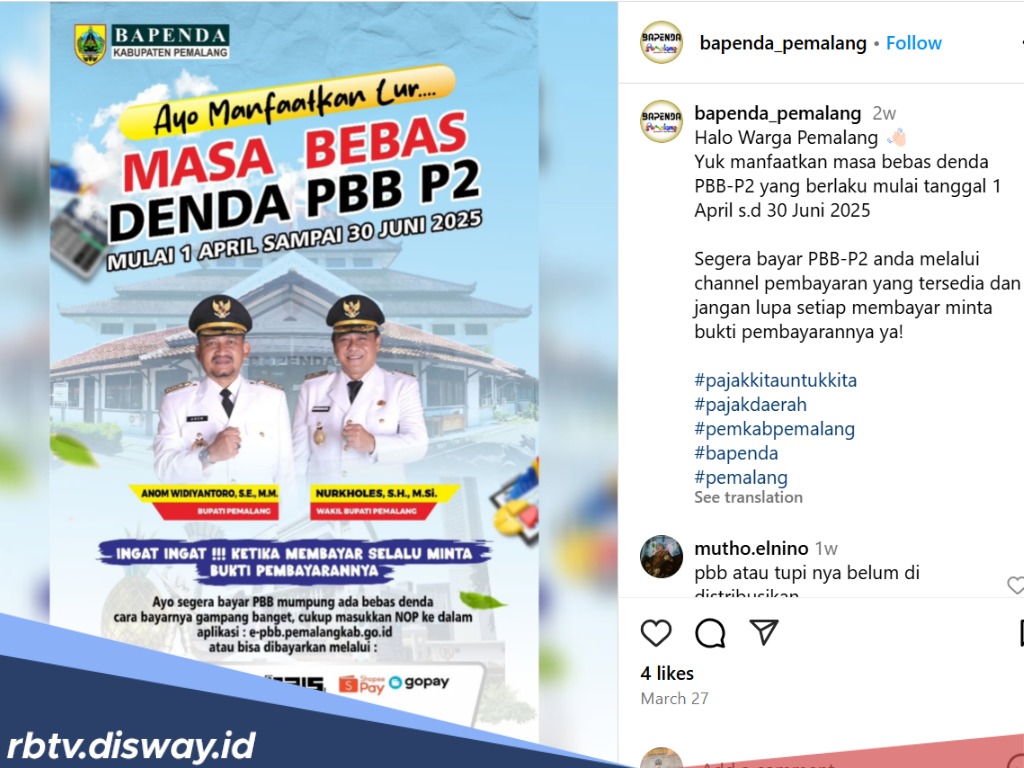 Saatnya Bayar Pajak, Ada Pemutihan PBB-P2 di Pemalang 2025, Catat Tanggalnya