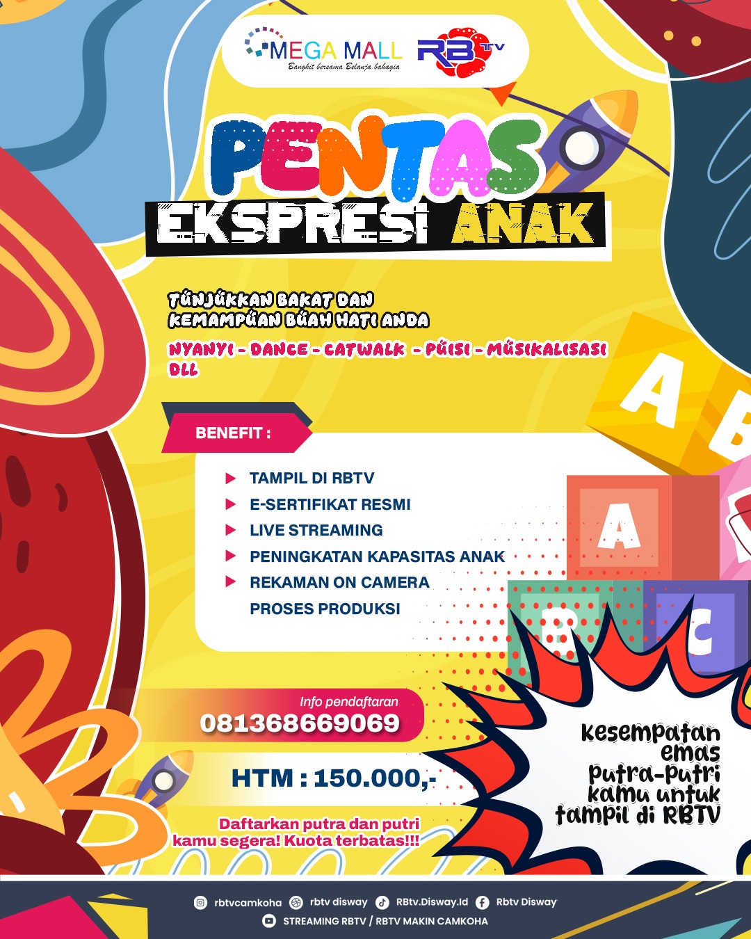 RBTV Gelar Pentas Ekspresi Anak 2026 di Mega Mall, Berikut Informasi Pendaftarannya