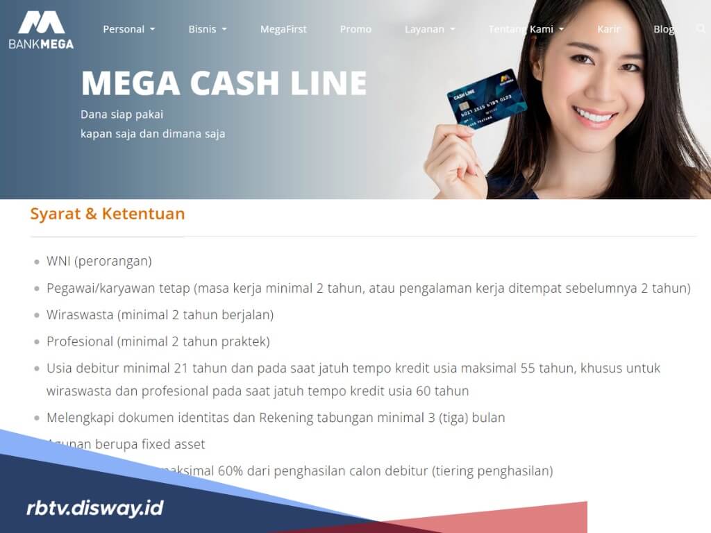 Cara Dapatkan Pinjaman Tanpa Jaminan dari Bank Mega 'Cash Line' 