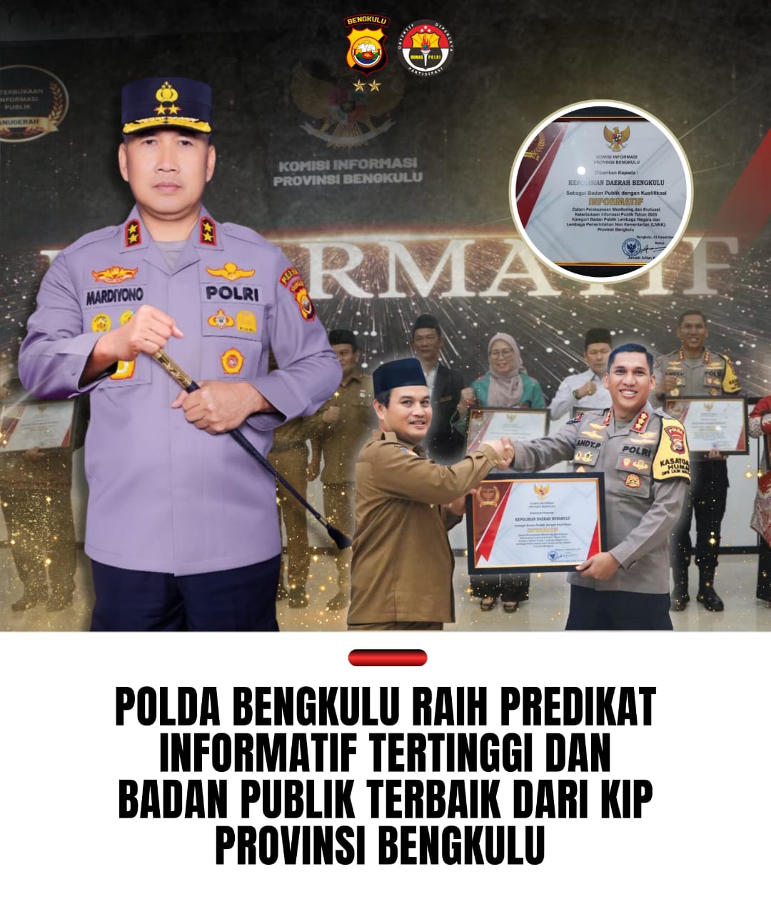 Selamat, Polda Bengkulu Raih Predikat Informatif Tertinggi dari KIP Provinsi Bengkulu