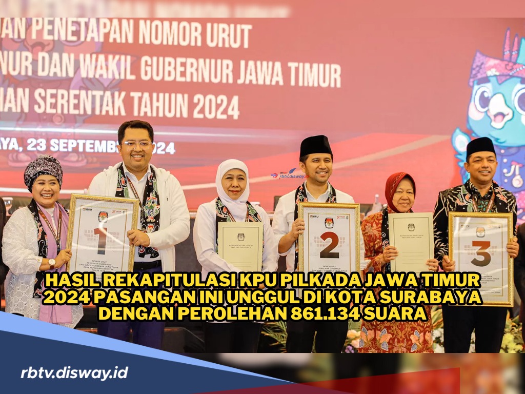 Hasil Rekapitulasi Pilgub Jawa Timur 2024, Pasangan Ini Unggul di Kota Surabaya dengan Perolehan 861.134 Suara