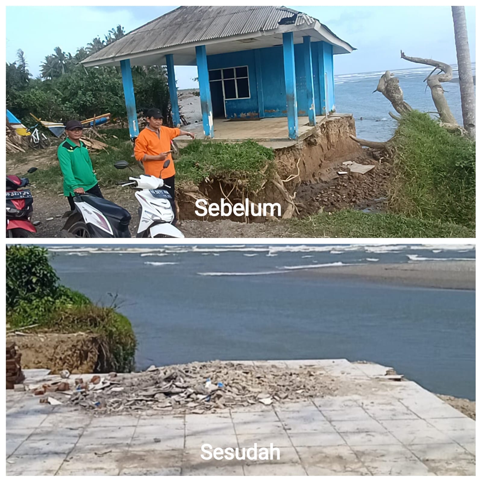 Gedung TPI Ketapang Baru Seluma Hanyut Diseret Ombak Laut