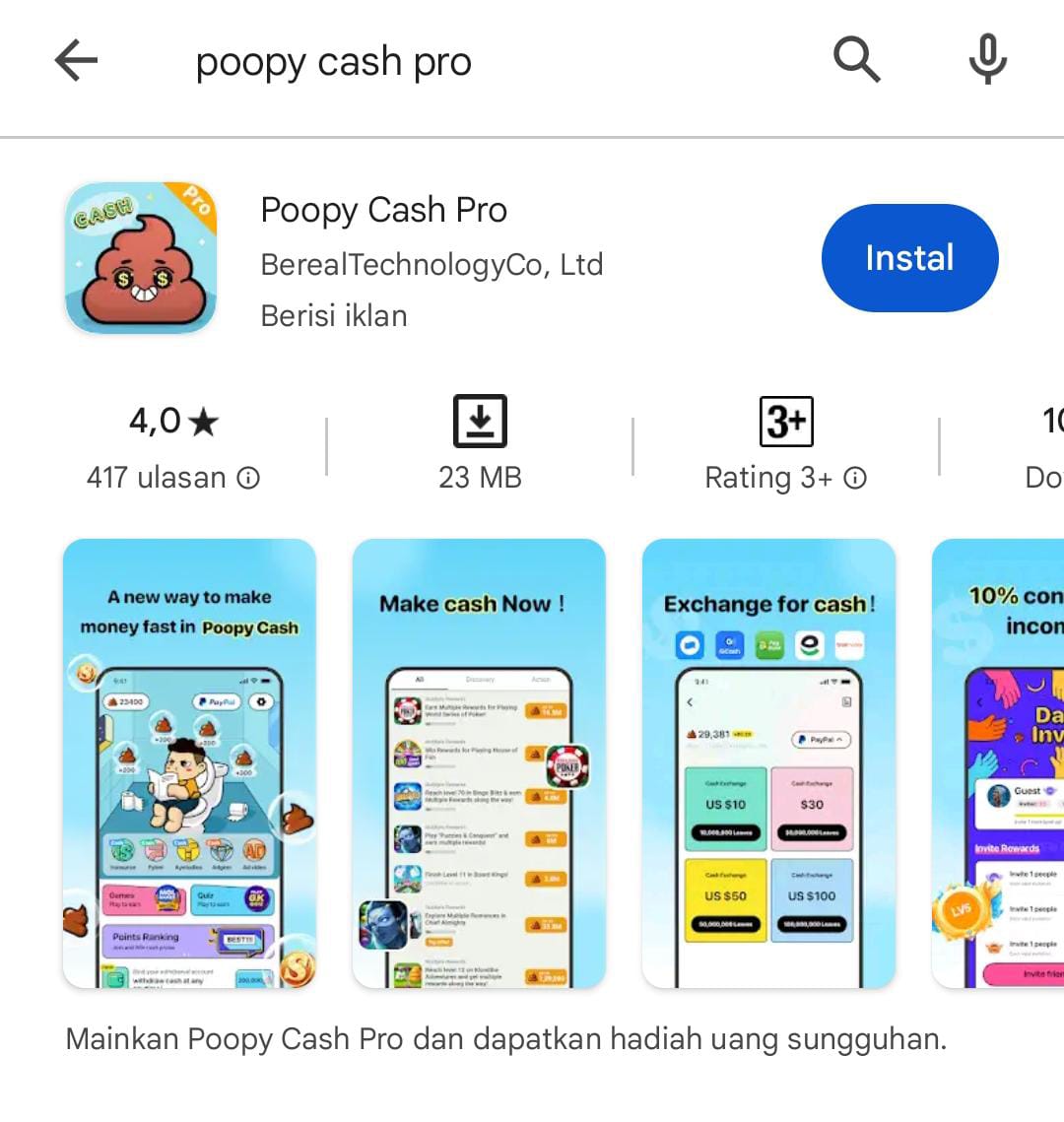 Cara Mendapatkan Uang dari Aplikasi Game Poopy Cash, Simak Baik-baik Caranya di Sini