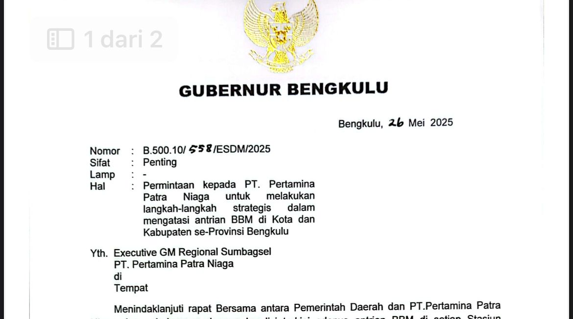 BBM di Provinsi Bengkulu Sulit, Gubernur Helmi Hasan Keluarkan Surat Edaran