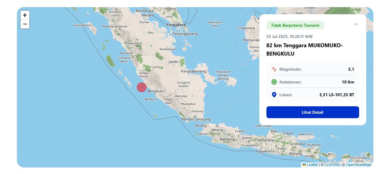 Gempa Magnitudo 5,1 Guncang Bengkulu, di Sini Lokasinya