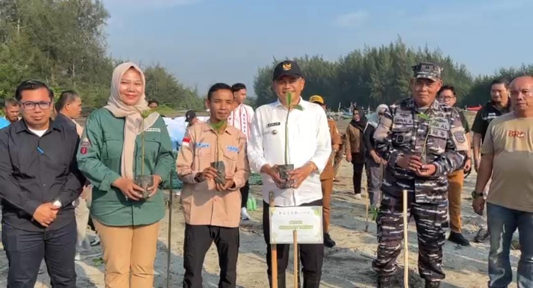 200 Bibit Pohon Mangrove Ditanam di Pesisir Pantai Pekik Nyaring