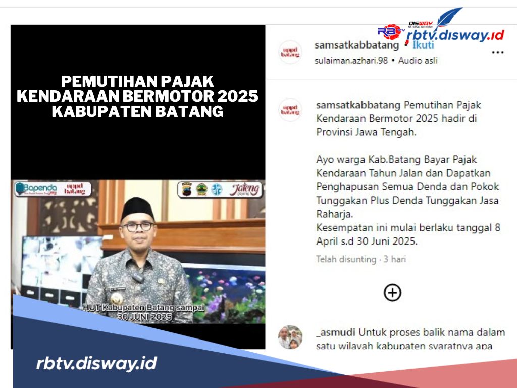 Ada Pemutihan Pajak Kendaraan di Kabupaten Batang 2025, Denda dan Tunggakan Dihapuskan
