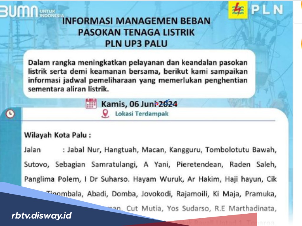 Pengumuman PLN, Ini Jadwal Pemadaman Listrik di Sulawesi Sampai Jam 4 Sore, Apa Penyebabnya?