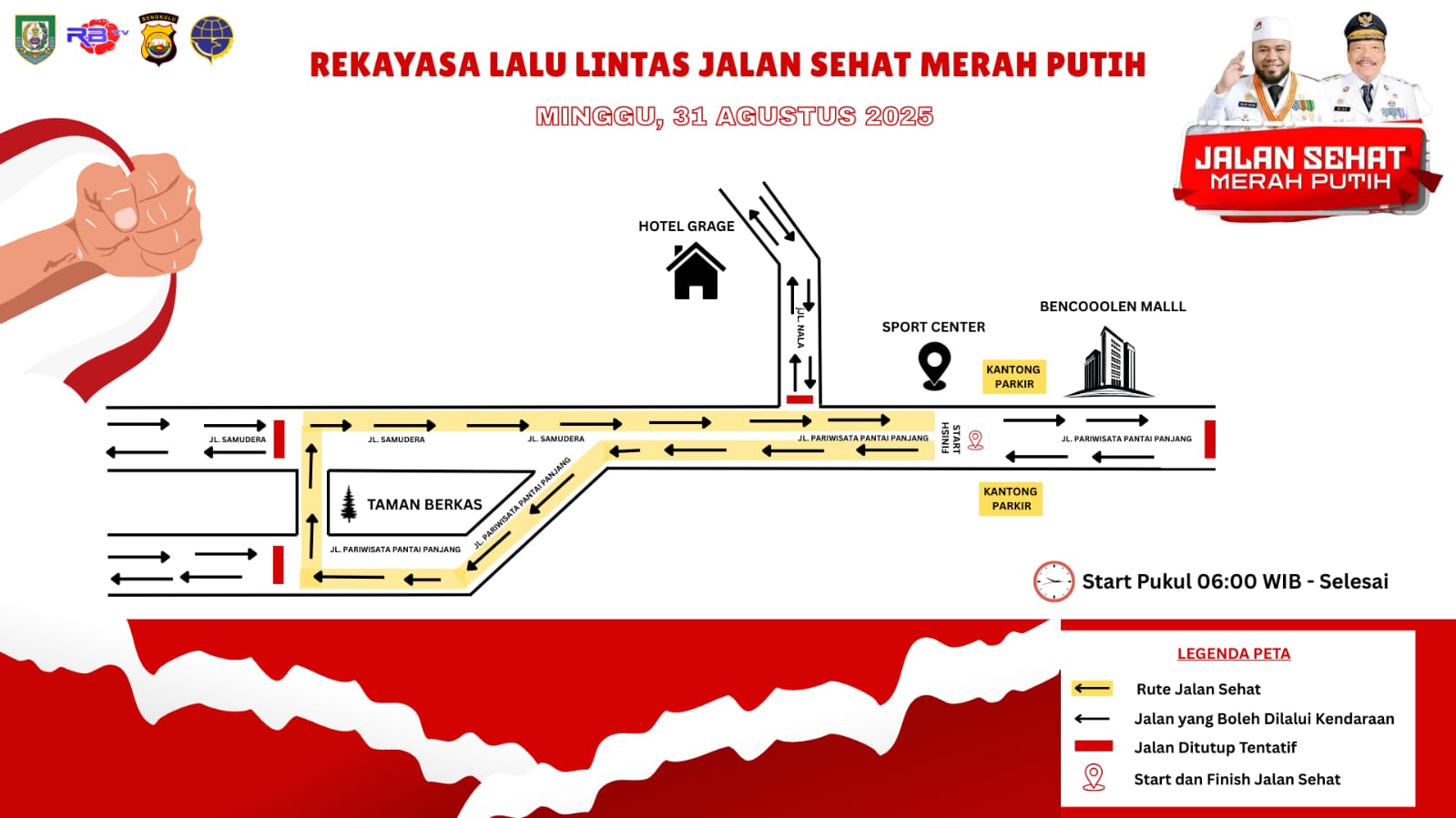 Jalan Sehat Merah Putih Bengkulu 2025 Bikin Sehat, Kenyang dan Taburan Hadiah Bikin Hati Senang 