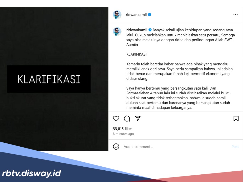 Ridwan Kamil Beri Klarifikasi Soal Isu Perselingkuhan dengan Lisa Mariana, Rupanya Begini