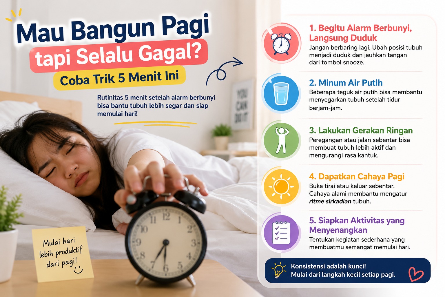 Mau Bangun Pagi tapi Selalu Gagal? Coba Trik 5 Menit Ini