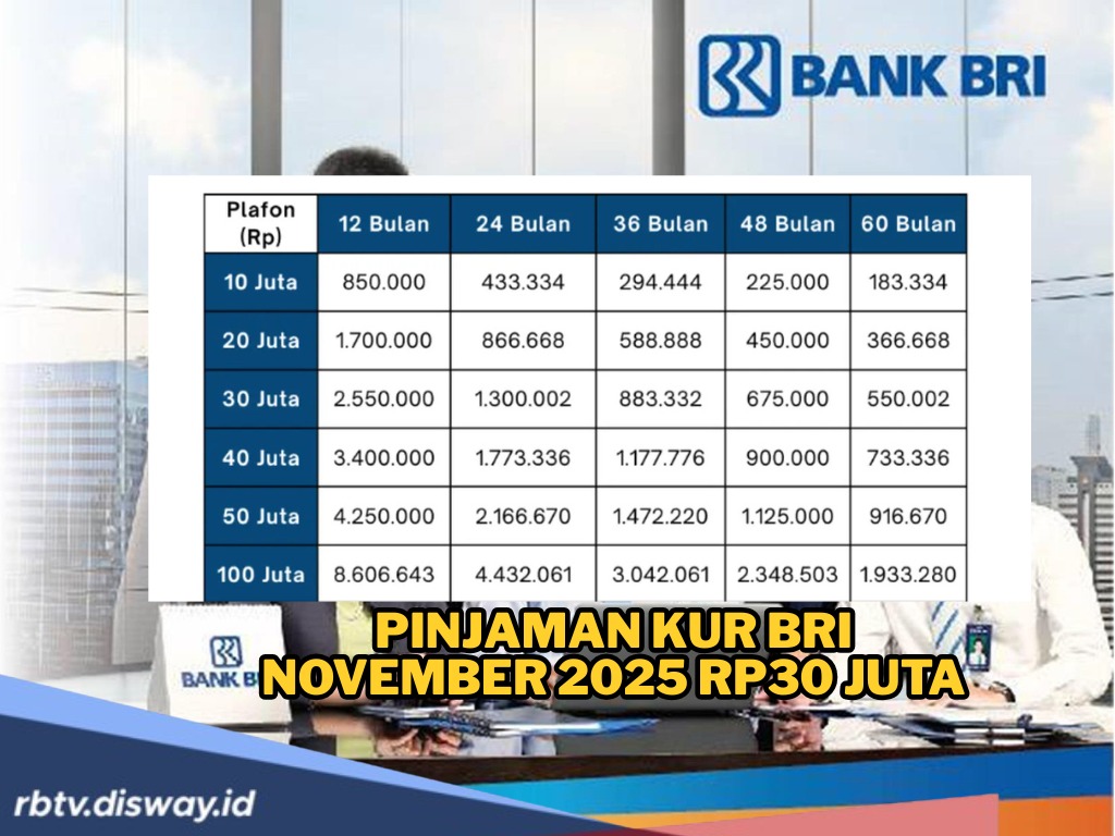 Pinjaman KUR BRI November 2025 Rp30 Juta, Ini Skema Cicilannya