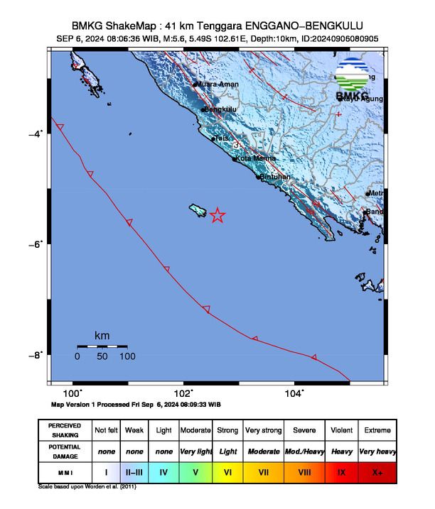 Jumat Pagi, Bengkulu Kembali Digoncang Gempa, Magnitudo 5,6