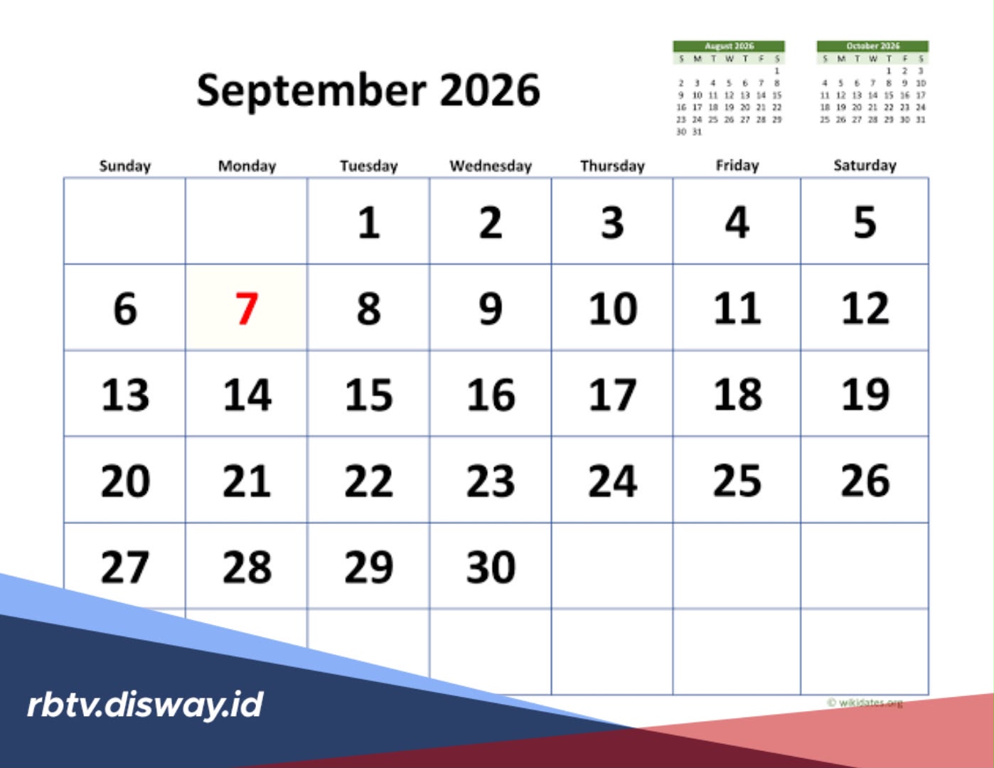 Cek Daftar Tanggal Merah Kalender September 2026 dan Hari Besar Nasionalnya