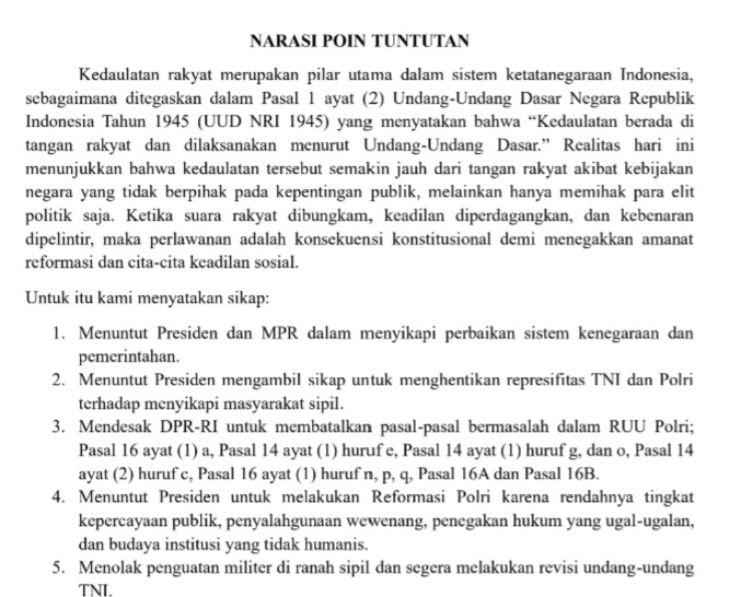 Demo di DPRD Bengkulu, Ini 14 Poin Tuntutan yang Disampaikan Ribuan Mahasiswa 