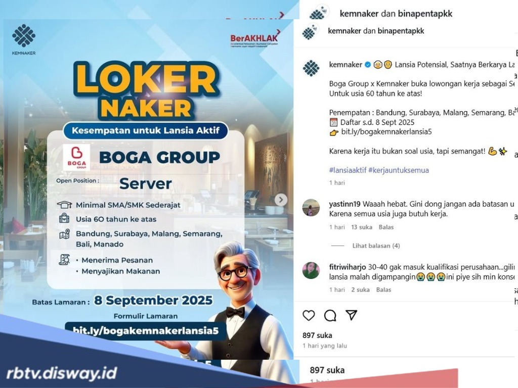 Peluang Kerja Khusus untuk Lansia di Boga Group, Ini Syarat dan Lokasi Penempatan