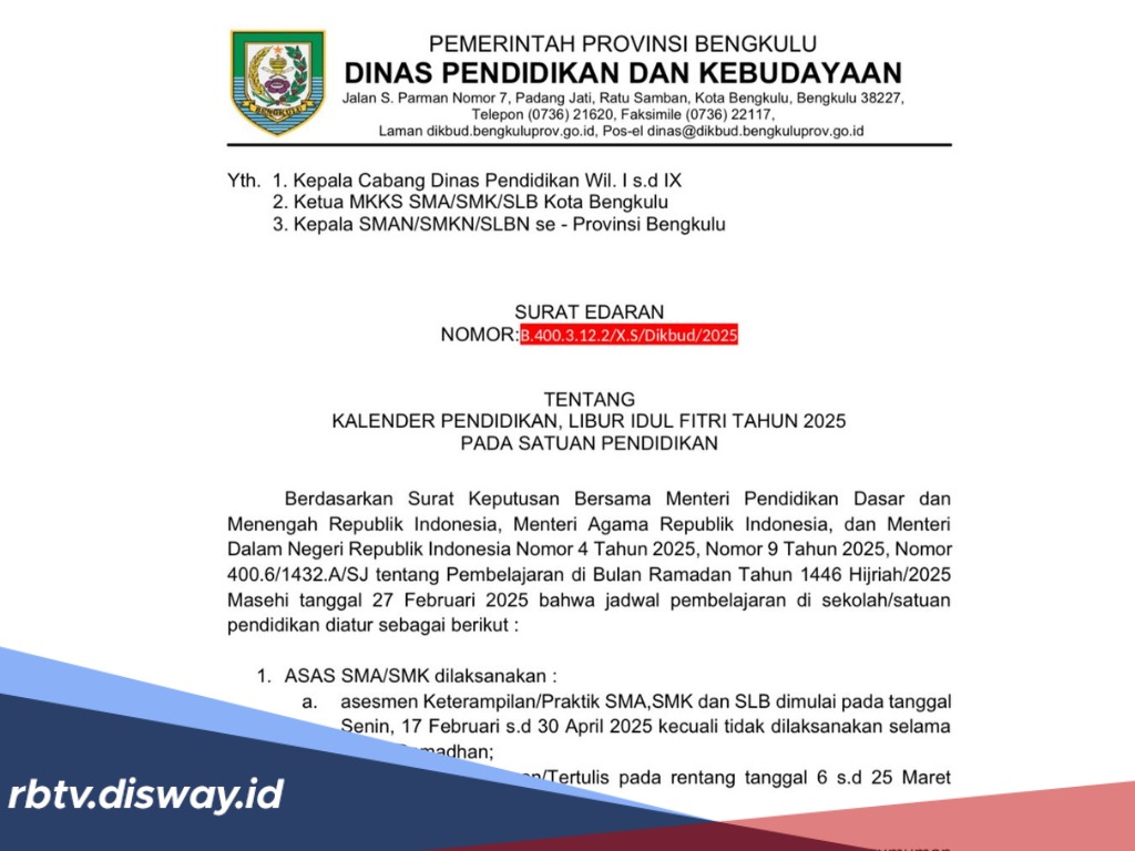 Jadwal Libur Anak Sekolah 2025 di Bengkulu Dipercepat, Catat Tanggalnya